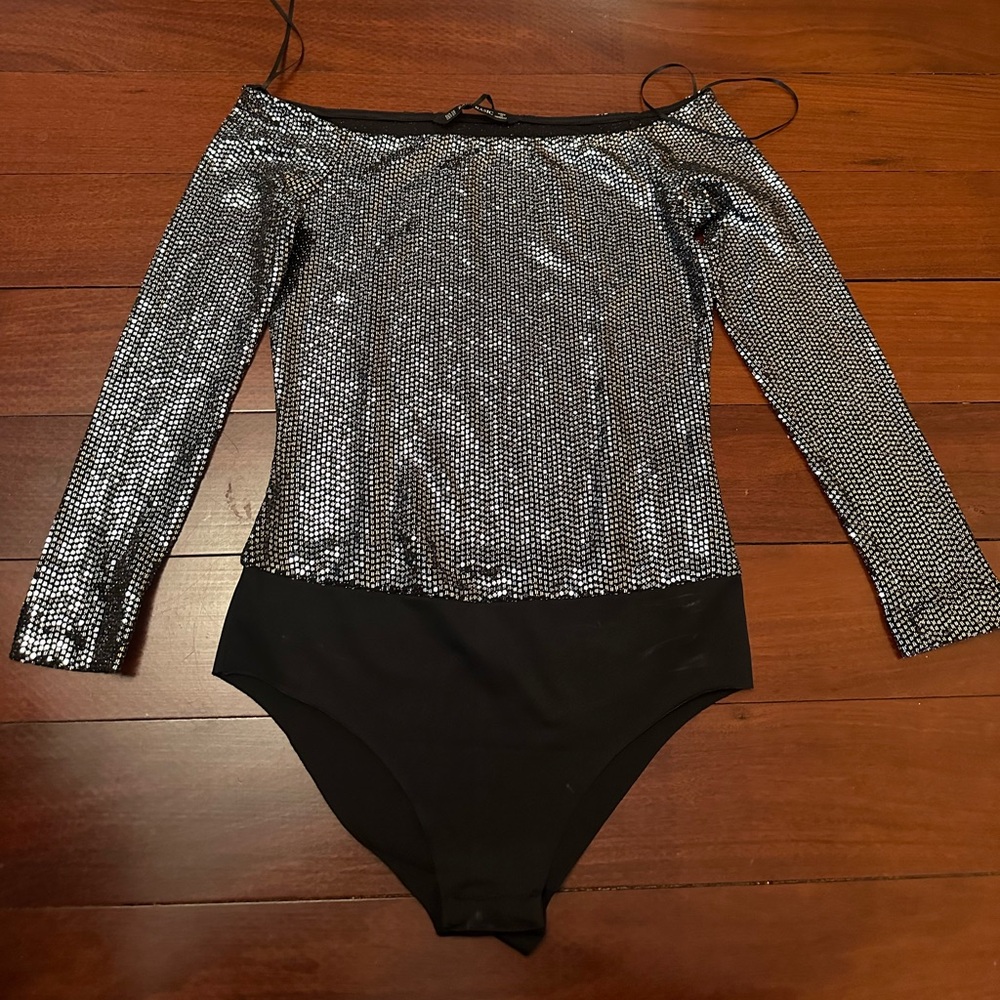 Zara sparkle off the shoulder body suit